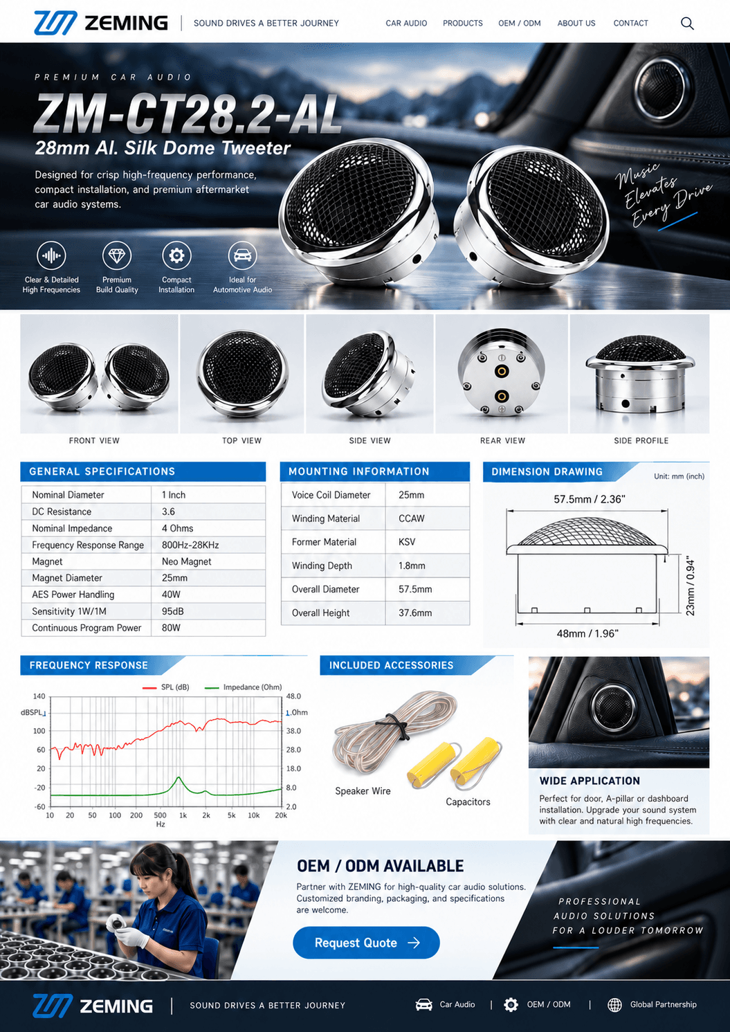 ZEMING ZM-CT28.2-AL 28 mm aluminium silk dome tweeter