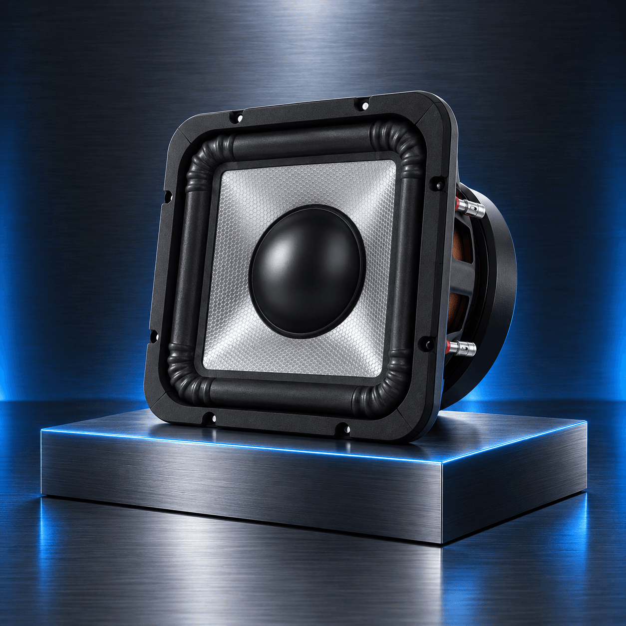 ZM-ES140-SQ square subwoofer silver front angle