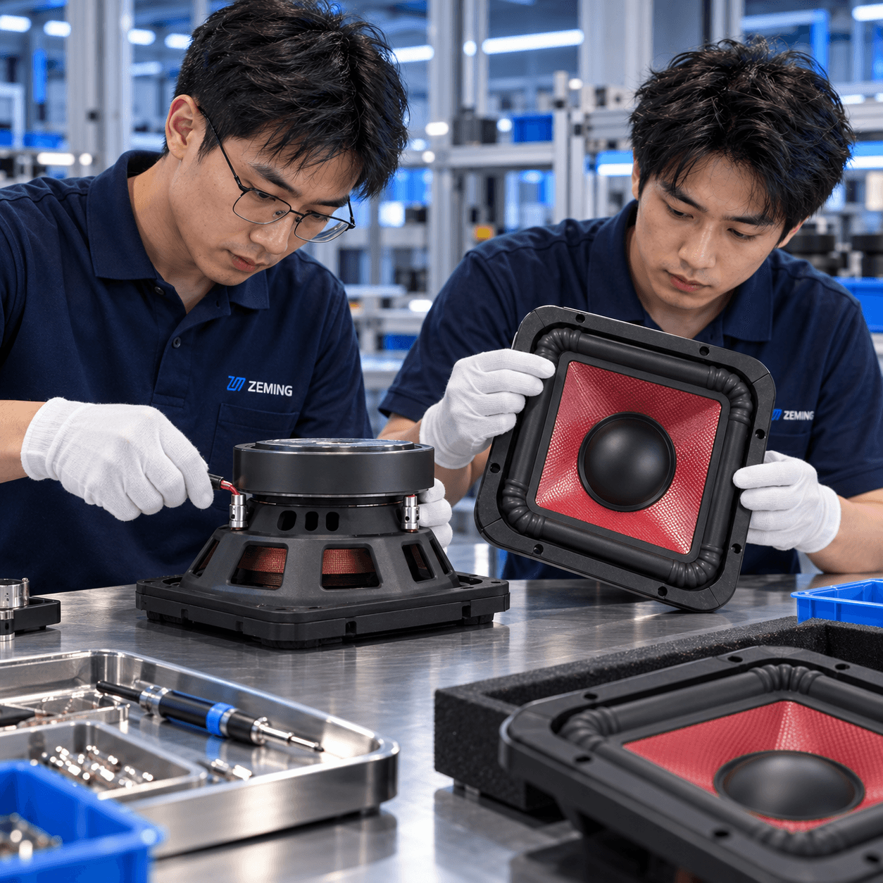 ZEMING red square subwoofer production and assembly