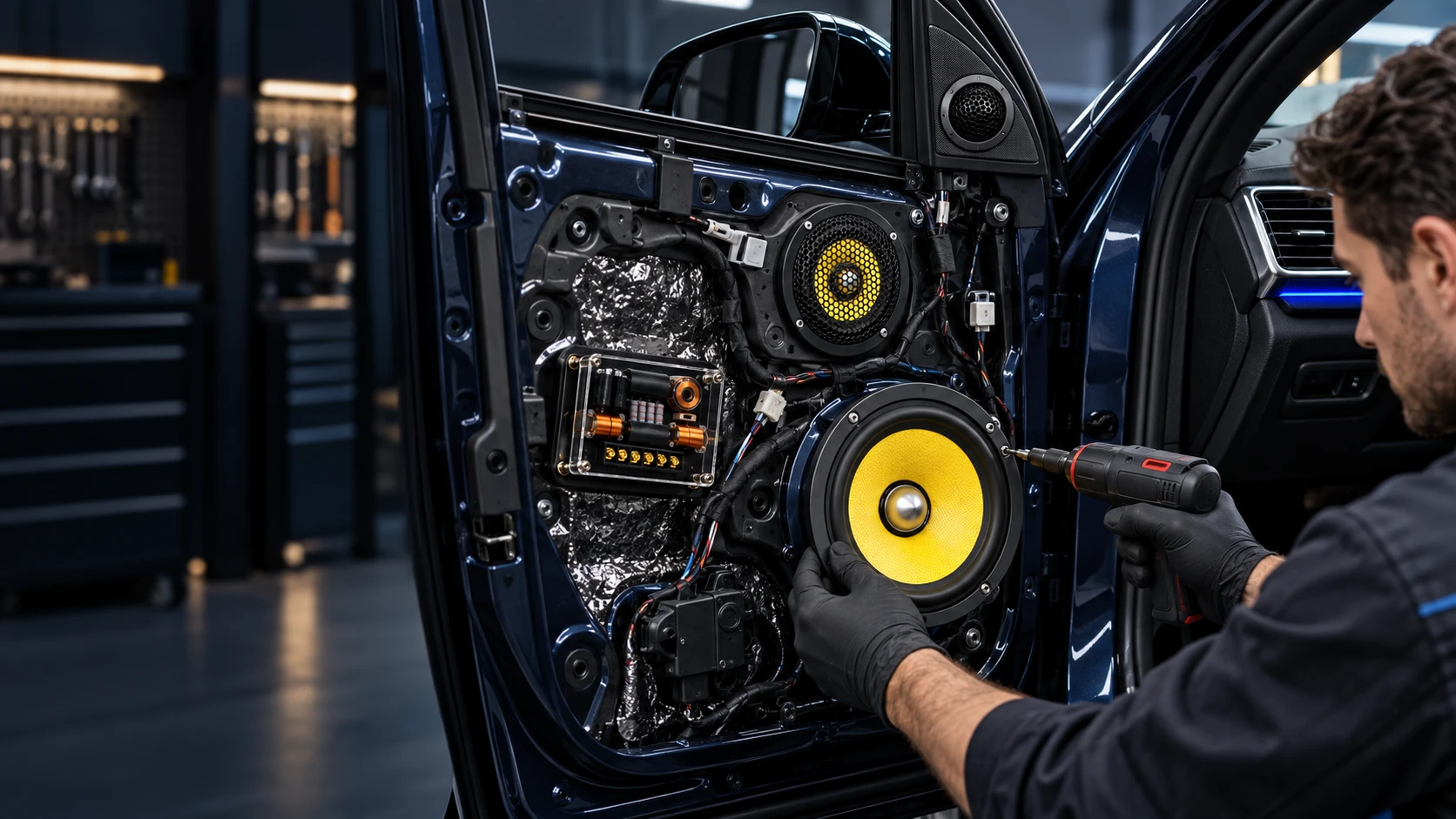 ZM-M65K component speaker system being installed in a premium car door