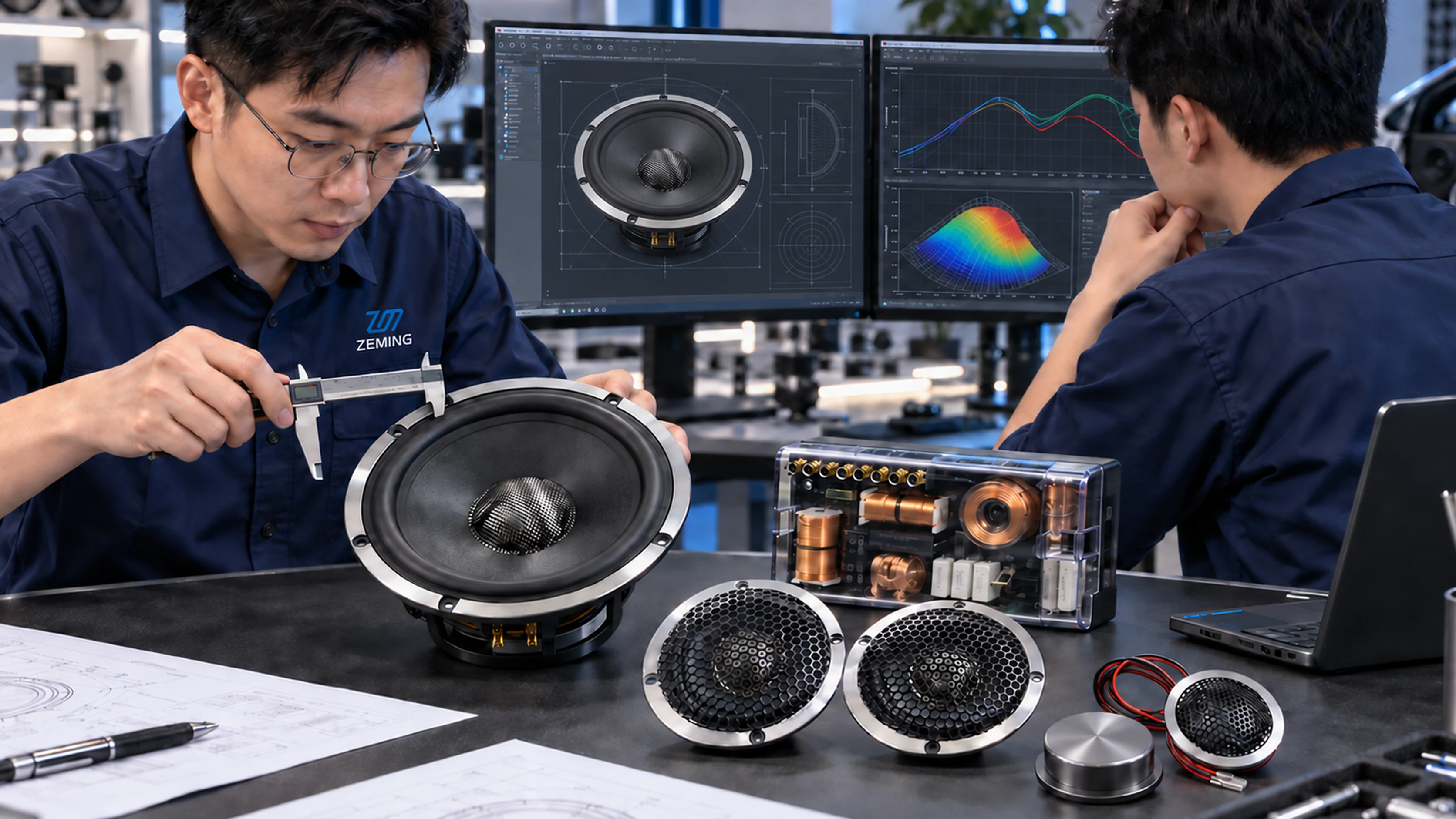 ZM-X65W engineering review with woofer test shown on screen